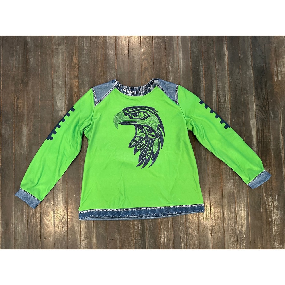 Seattle Seahawks Inspired Lime Green Long Sleeve Top PNW Eagle Graphic Women M